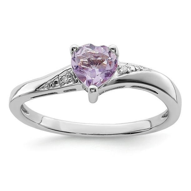 1.14 Cttw 925 Sterling Silver Heart Cut Amethyst and Diamond Engagement Ring 1.14 Cttw 925 Sterling Silver Heart Cut Amethyst and Diamond Engagement Ring